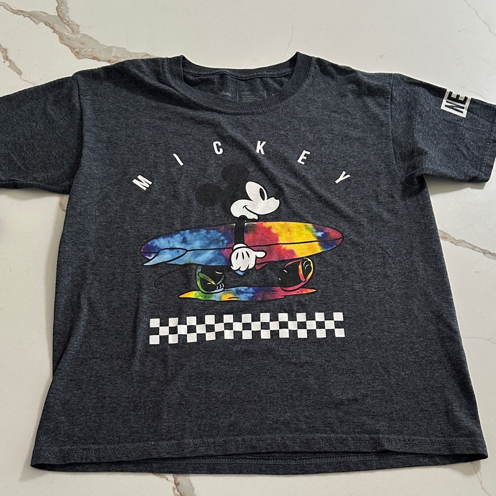 Disney Mickey Mouse Charcoal T-Shirt with Colorful Surfboard